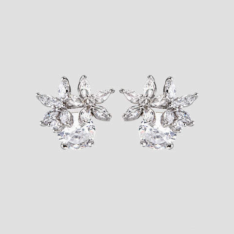 Zircon 925 Sterling Silver Flower Stud Earrings