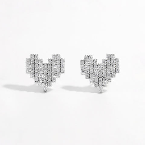 925 Sterling Silver Inlaid Zircon Heart Stud Earrings