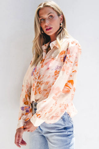 Printed Collared Neck Long Sleeve Shirt