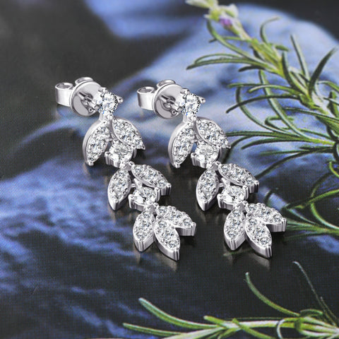 925 Sterling Silver Moissanite Leaf Earrings